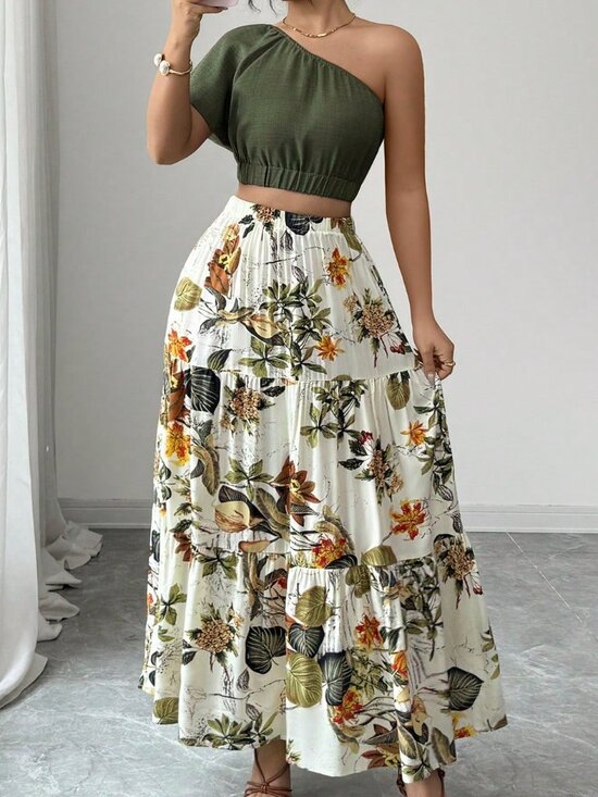 MODA ME COUTURE Dresses & Skirts - Multicolor Boho Women's Crop Blouse And Ruffle Hem Skirt Two Piece Set